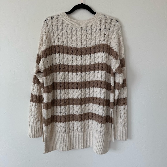 Anthropologie Pilcro Long Line Stitch Sweater Brown & White Striped Loose Knit - Picture 6 of 10